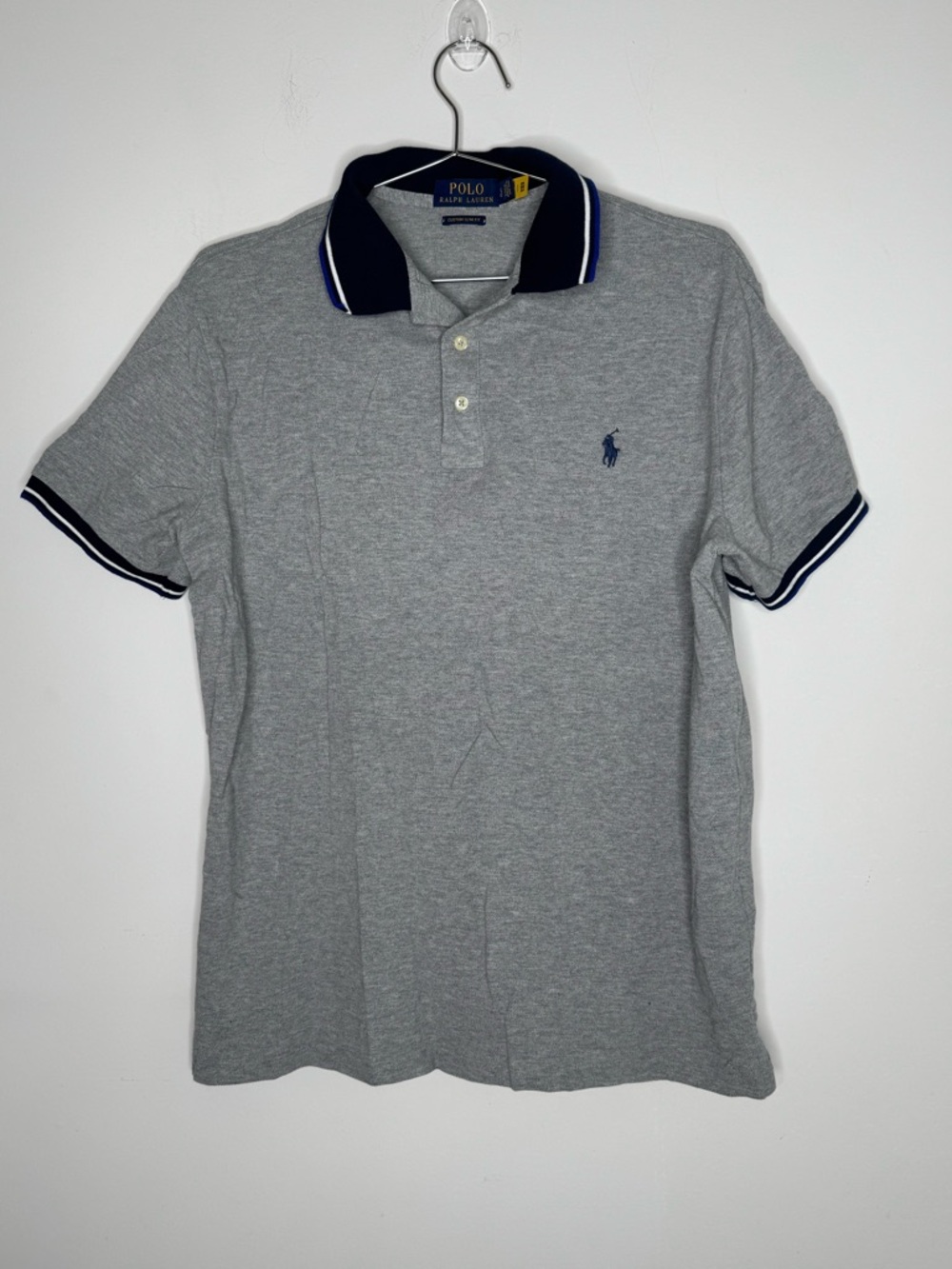 Polo Ralph Lauren Custom Slim Fit Size L Cotton Gray Blue Polo Pony Casual